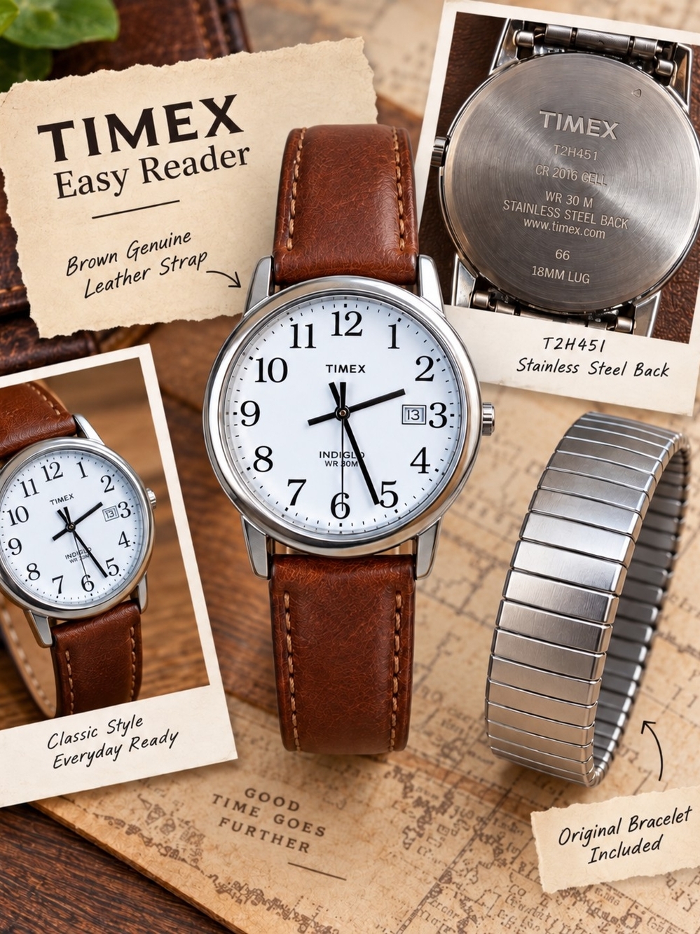 Timex Easy Reader Brown Leather Strap Watch with White Dial